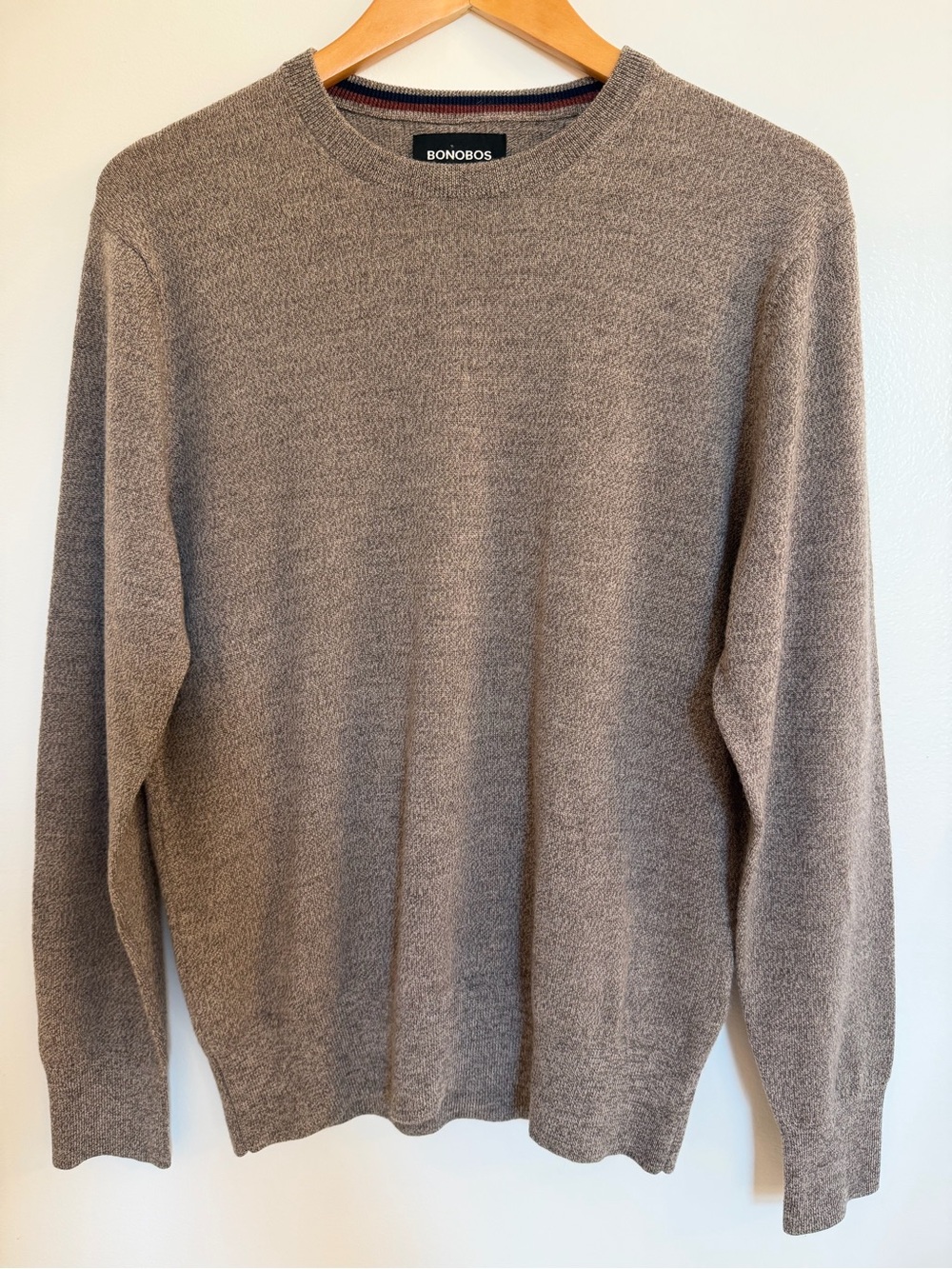 Bonobos Sz Medium Speckled Brown 100% Merino Wool Sweater Crew Neck Knit